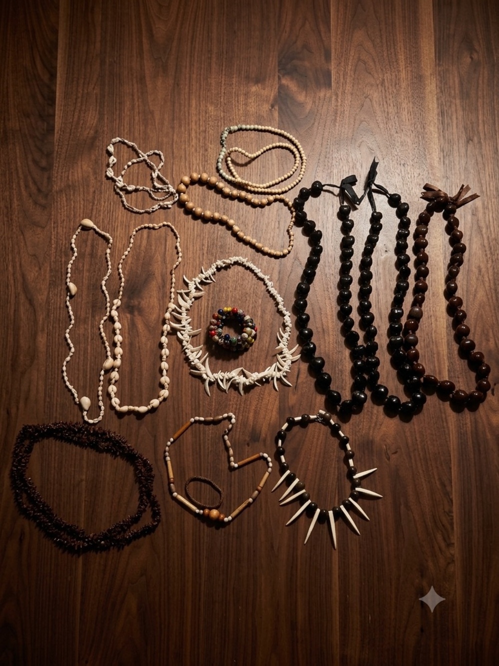 Beaded and Shell Multi-Necklace Set - Natural Brown & White